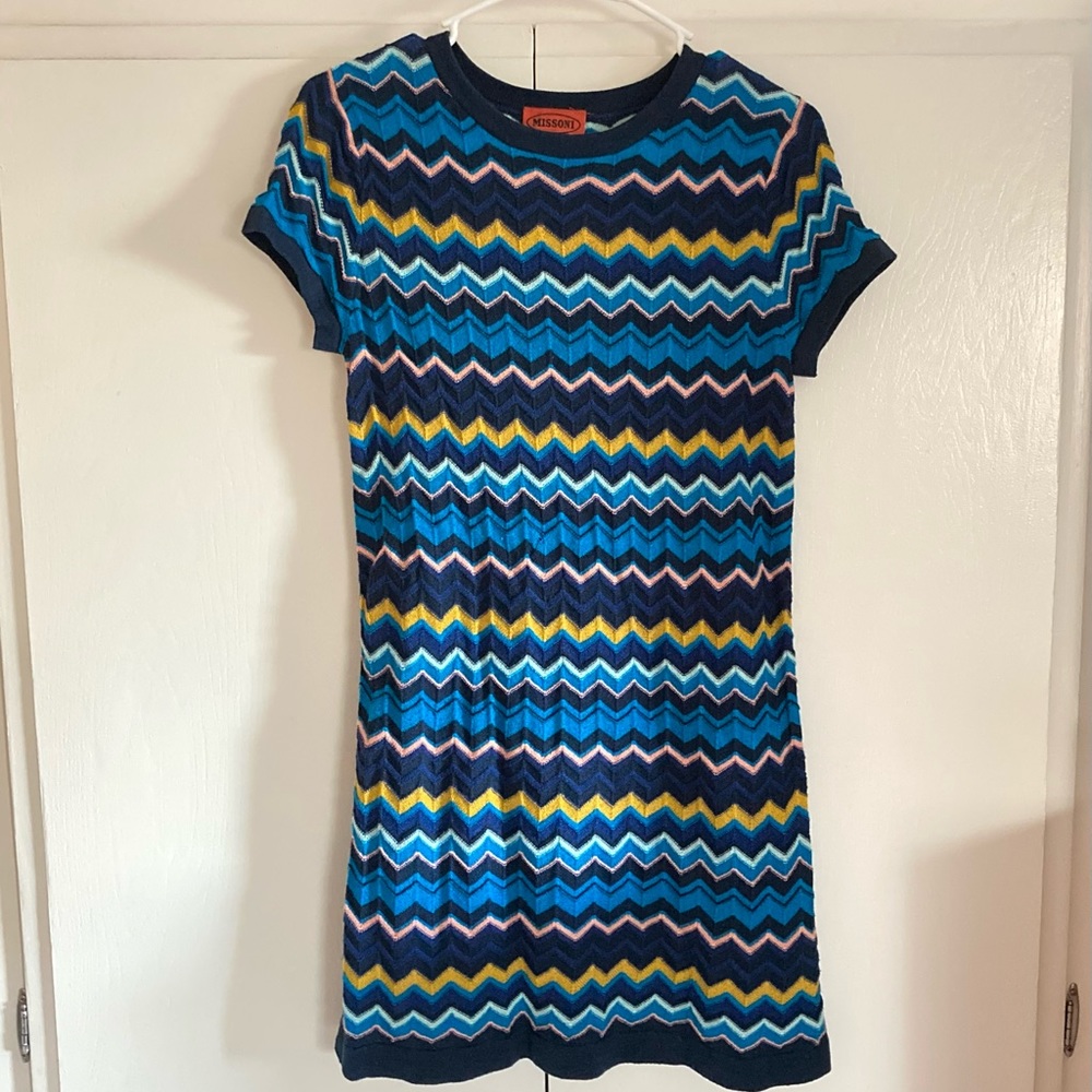 Missoni For Target Sweater Dress Blue Yellow Chevron Knit Womens Small